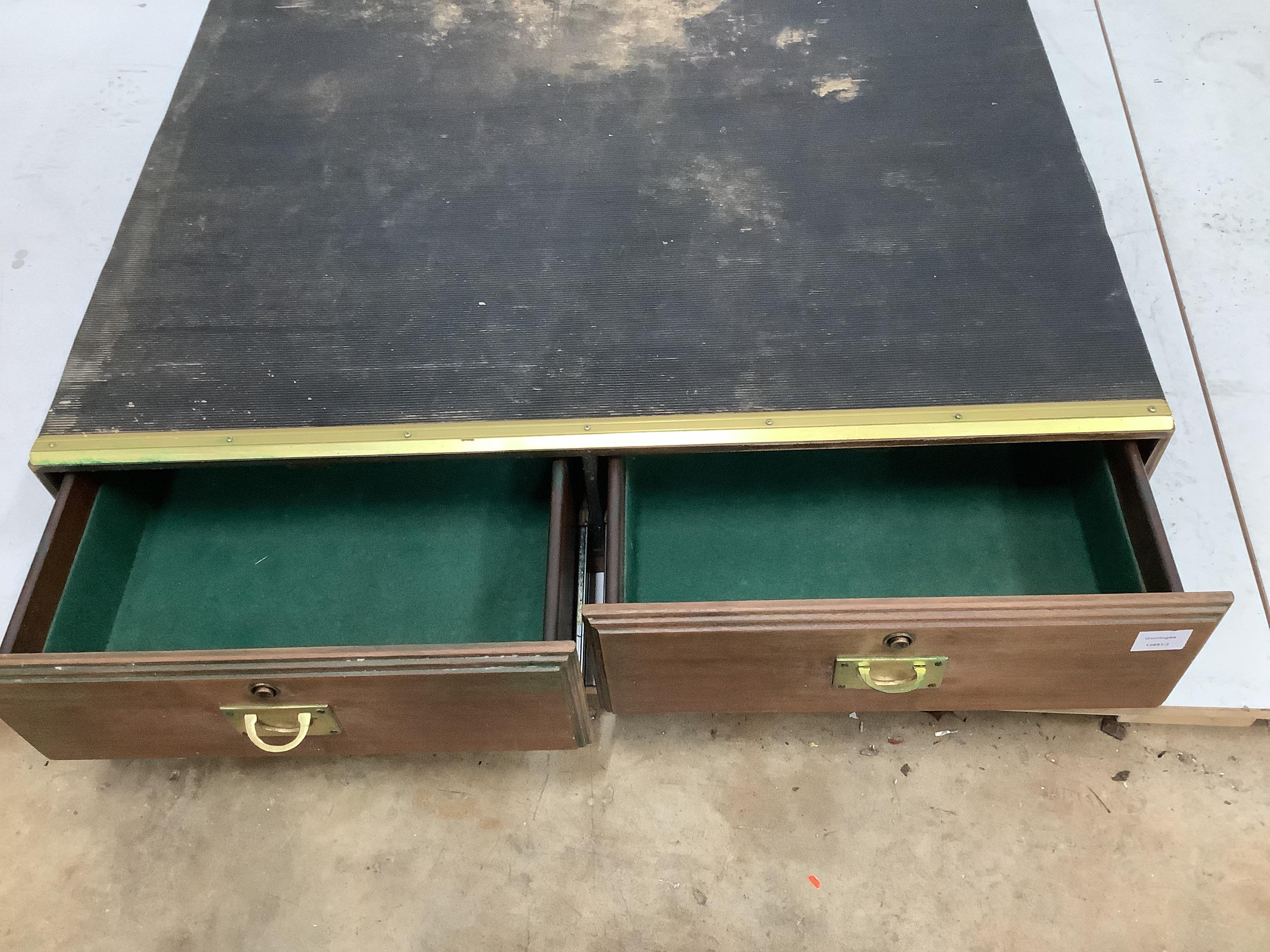 A Lintran mahogany transit box, width 101cm, depth 96cm, height 22cm